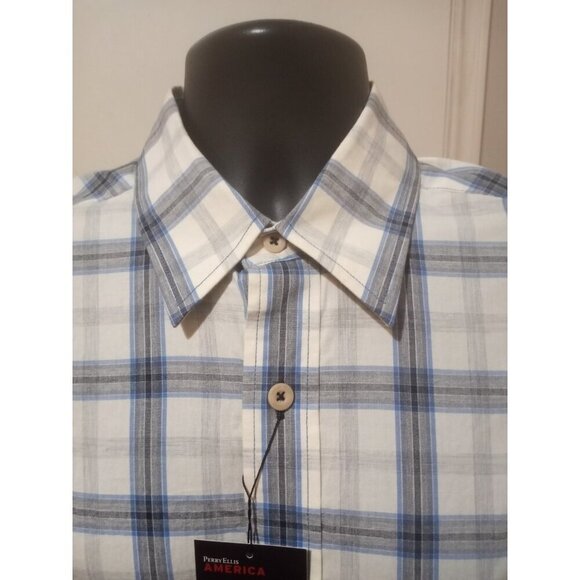 New Perry Ellis America men's long sleeve button White Blue Shirt Medium M NWT - Picture 7 of 12